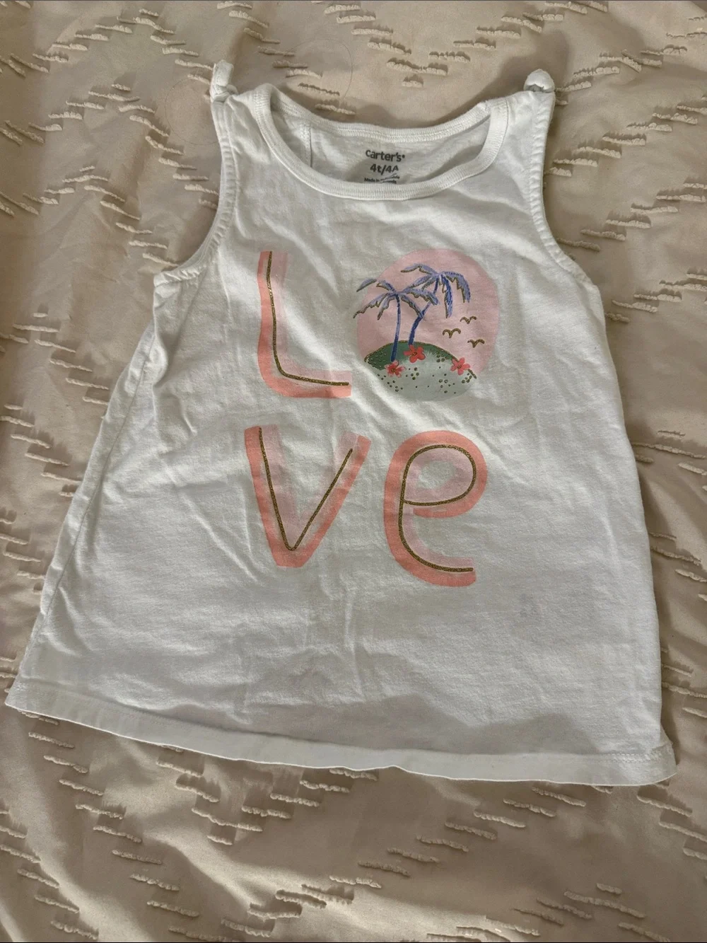 Carter's White Tank Top with Pink and Green Palm Graphic - Kids